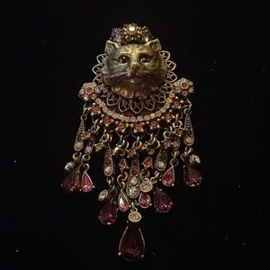 Stunning Elizabethan Feline Cat Pin - Sweet Romance - pink stones